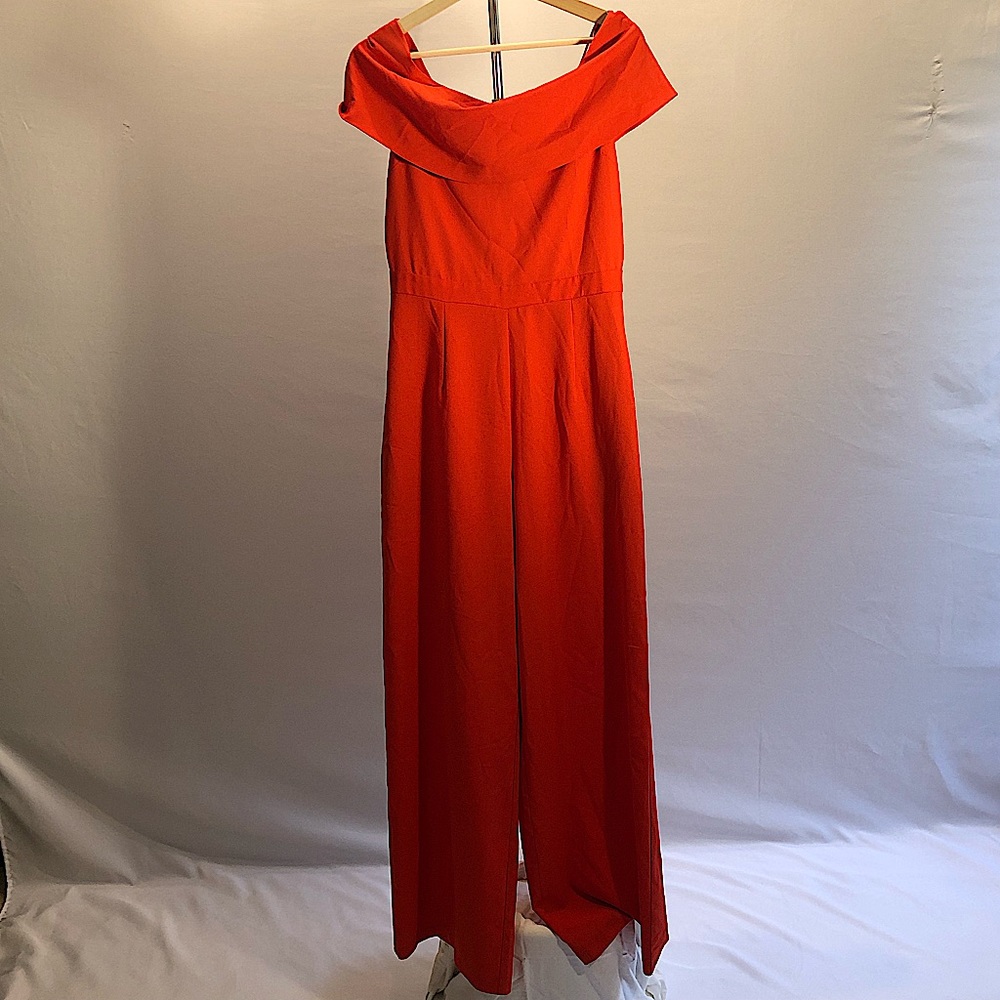 Antonio Melani Conrad Off Shoulder Red Orange Wide Leg Jumpsuit prom formal